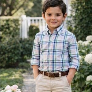 Janie and Jack Madras Plaid Button-Down Shirt | Size 5